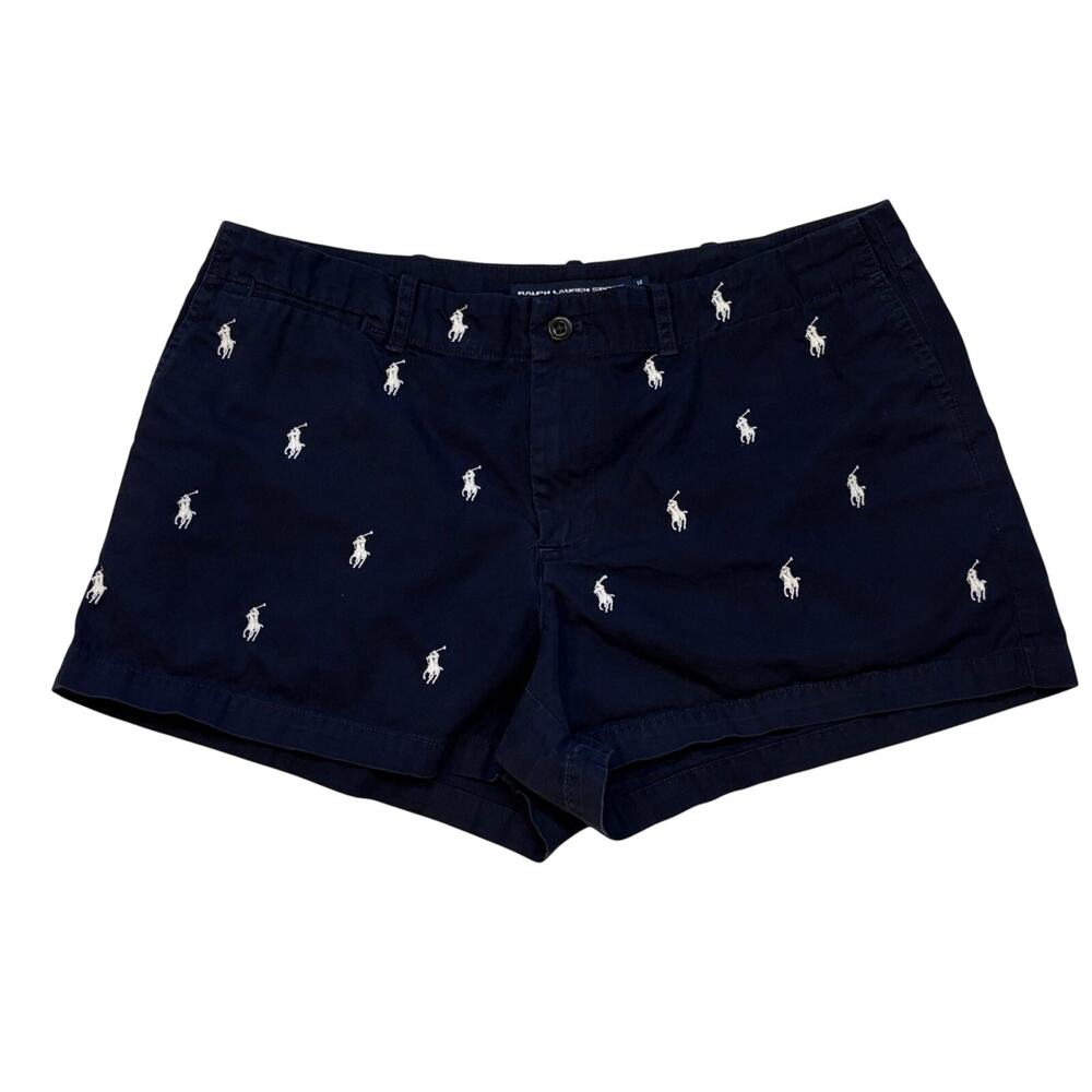 Ralph Lauren Navy Blue Embroidered Polo Player Cotton Shorts